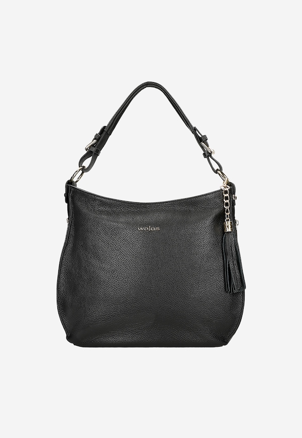 Large black leather handbag for women