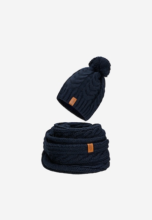 Navy RELAKS set with wool blend - hat + snood
