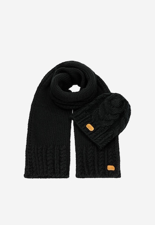 Set din lână merino căciulă+fular horn negru