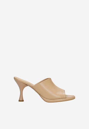 Șlapi bej cu toc în formă de clepsidră damă
