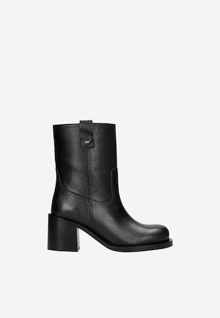 Botine negre slip-on cu toc înalt