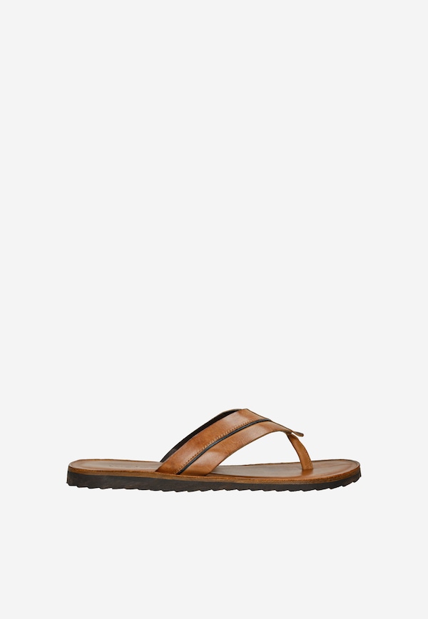 Brown flip-flops with navy strap