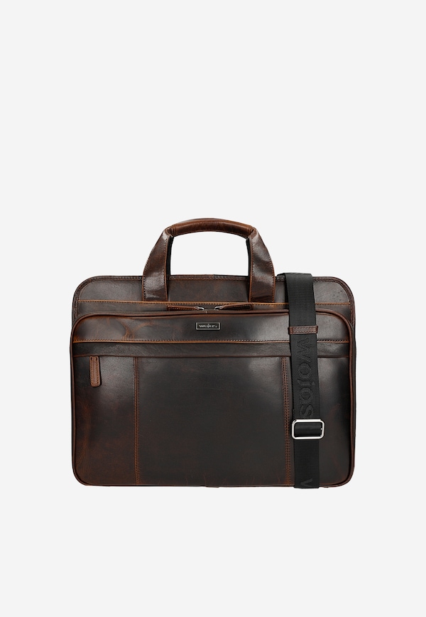 Men's large brown bag with multiple pockets