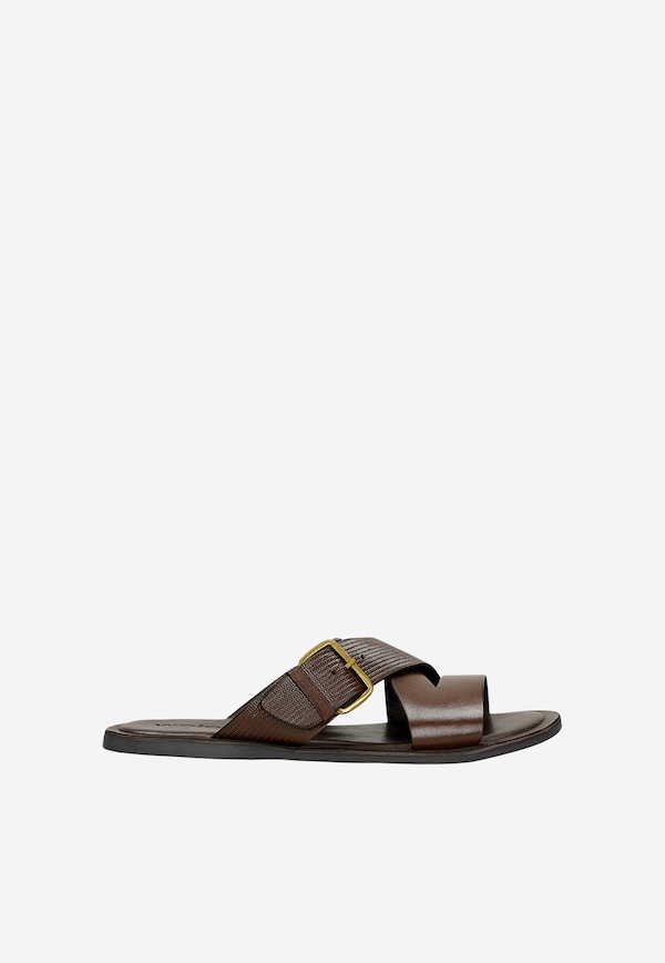 Dark brown men's slippers with buckle
