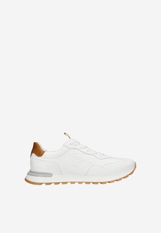 Białe sneakersy męskie z jasnobrązowymi elementami