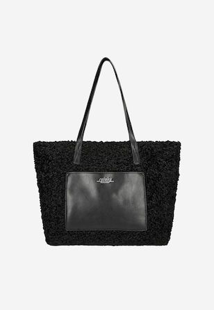 RELAKS duża czarna torebka z futerkiem typu baranek