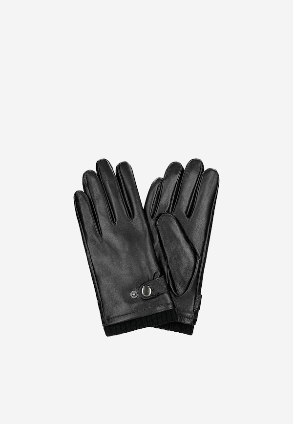 Men's black leather gloves with adjustable width