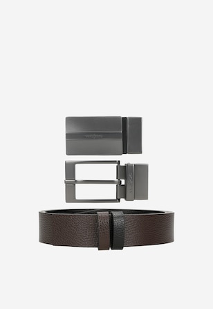 Dwustronny czarno-brązowy pasek męski z wymiennymi klamrami