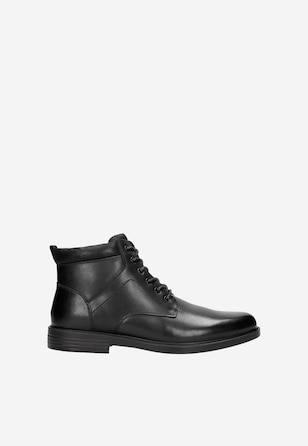 Czarne trzewiki męskie ze skóry licowej i dwoiny welurowej