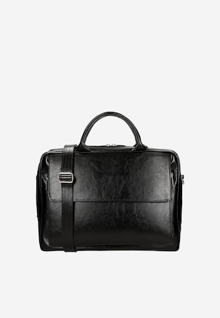 Duża ciemnobrązowa torba męska z dwoiny foliowanej