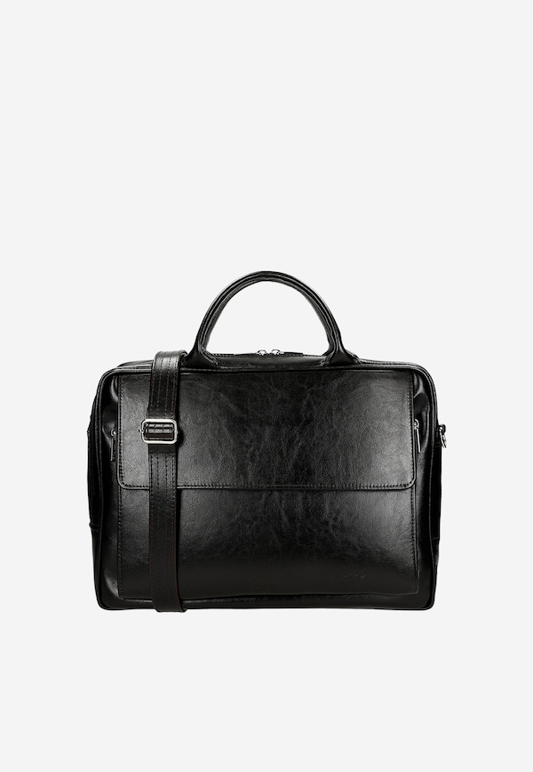 Large dark brown men's bag made of coated split leather