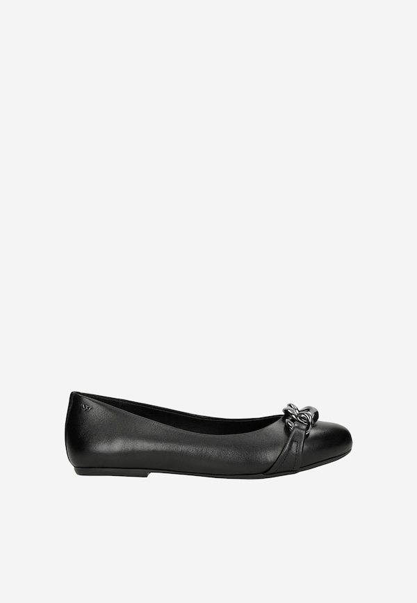 Black ballet flats with decorative chain