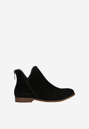 Black ankle boots for women with a brown sole