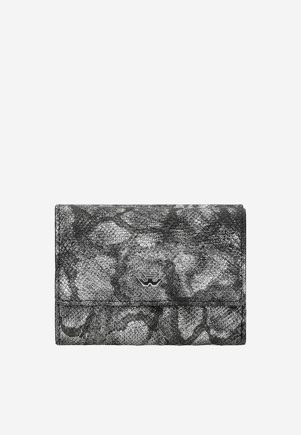 Portofel mic argintiu-negru cu print animal damă