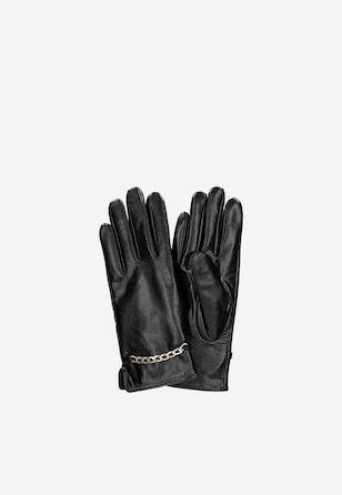 Mănuși clasice din piele cu lănțișor decorativ damă