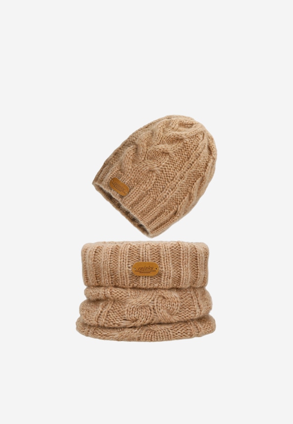 RELAKS light brown merino wool set - hat + snood
