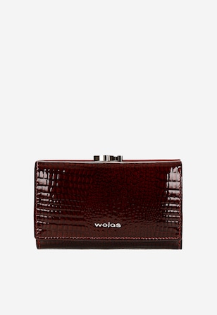 Portofel roșu lăcuit cu multe compartimente