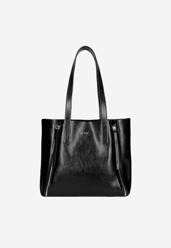 Geantă shopper mare neagră din piele