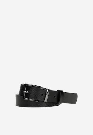 Black smooth leather belt for women with a dark buckle
