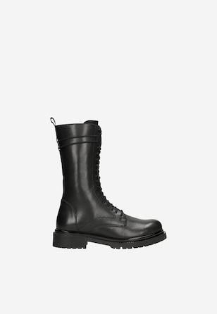 Ghete biker negre din piele cu fermoar