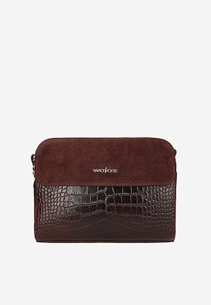 Bordowa torebka z tłoczonej skóry i wstawki z dwoiny