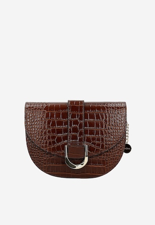 Tmavohnedá kožená kabelka saddle bag s reliéfnym tlačením