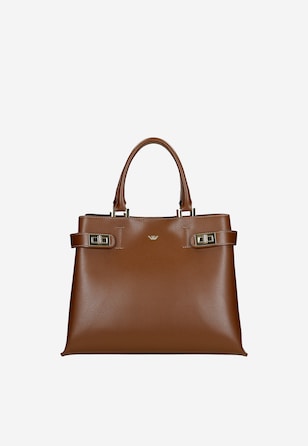 Geantă damă tip cufăr maro deschis