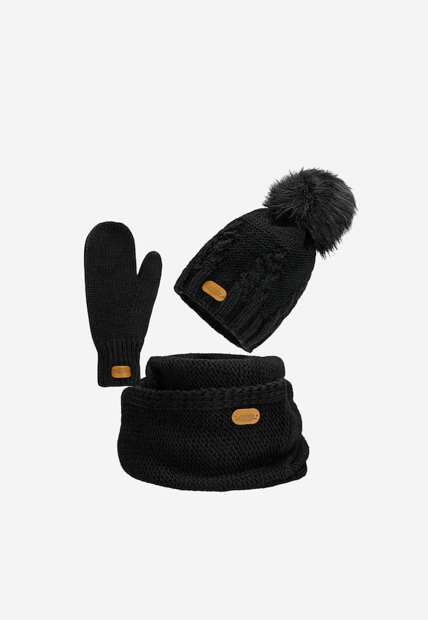 Set de iarnă RELAKS căciulă+fular horn+mănuși culoare neagră