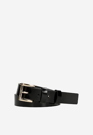 Black patent leather belt for women
