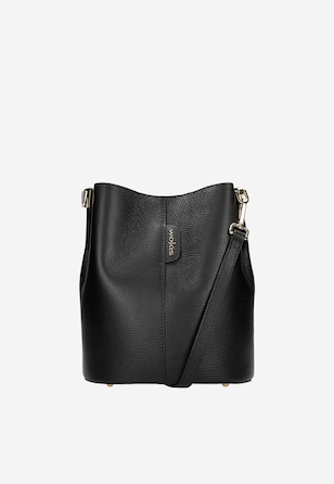 Czarna skórzana torebka damska bucket bag