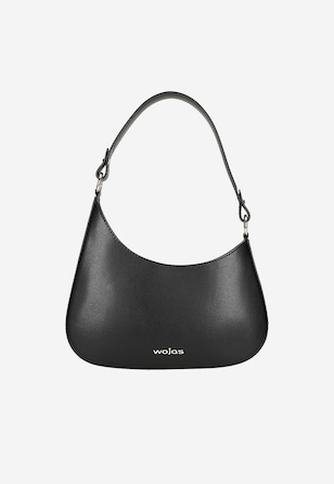 Black asymmetrical leather baguette bag