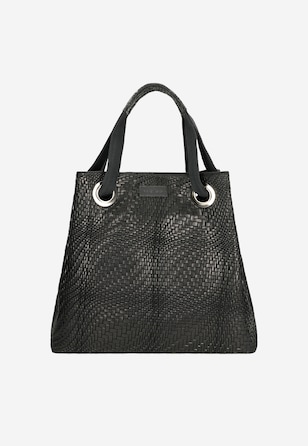 Duża czarna torebka damska w pleciony wzór