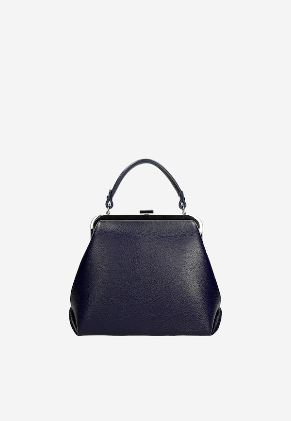 Skórzana granatowa torebka typu frame bag