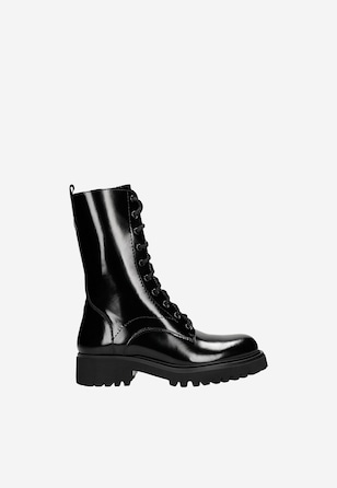 Women's high black patent boots