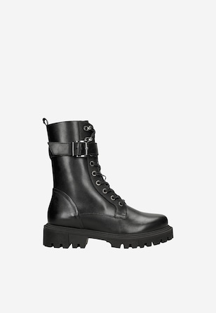 Black leather biker-style boots