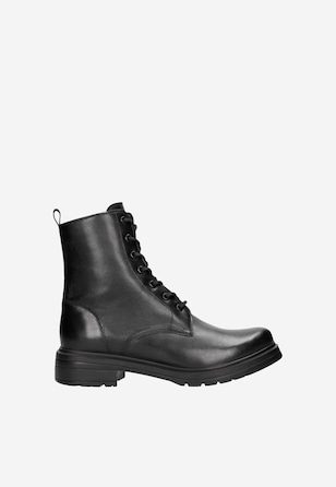 Women's black biker boots in urban style