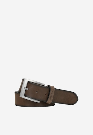 Jasnobrązowy pasek męski ze srebrną klamrą
