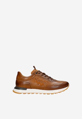 Jasnobrązowe sneakersy męskie ze skóry licowej