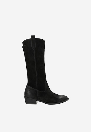 Czarne wysokie botki damskie z dwoiny welurowej