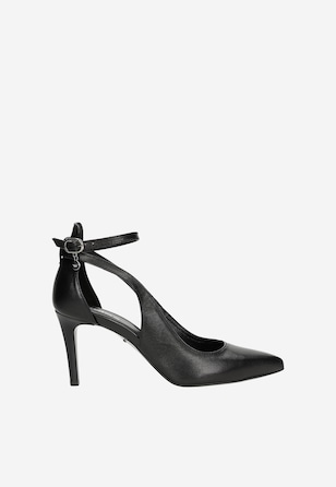 Women's black pumps with ankle strap
