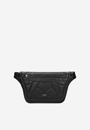 Černá kožená ledvinka s prošívaným geometrickým vzorem