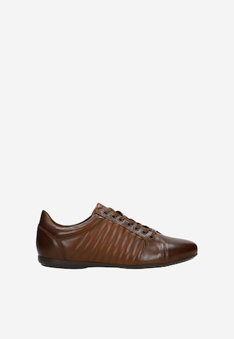 Brązowe skórzane sneakersy męskie z przeszyciami