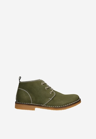 Zelené chukka boty na hnědé podrážce