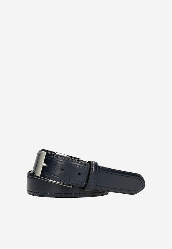 Men's navy leather belt with open buckle