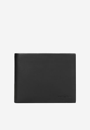 Czarny skórzany portfel męski poziomy