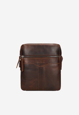 Mała skórzana torba męska na ramię w kolorze brązowym