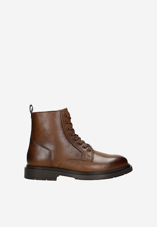 Brązowe ocieplane trzewiki męskie skórzane