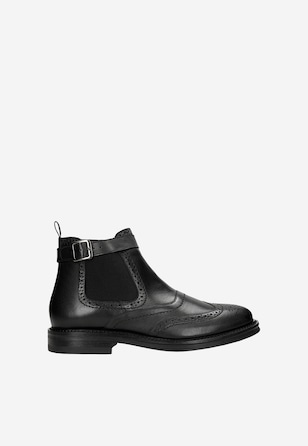 Men's black chelsea boots with decorative brogueing