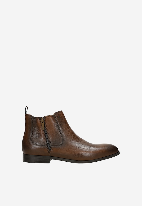 Botine din piele maro cu fermoar bărbați
