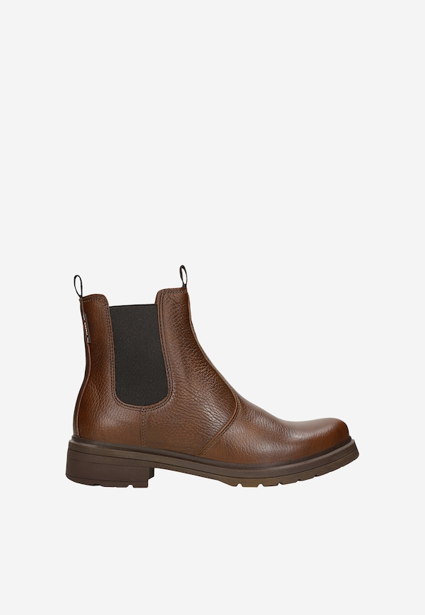 Brown insulated women's chelsea boots made of full-grain leather